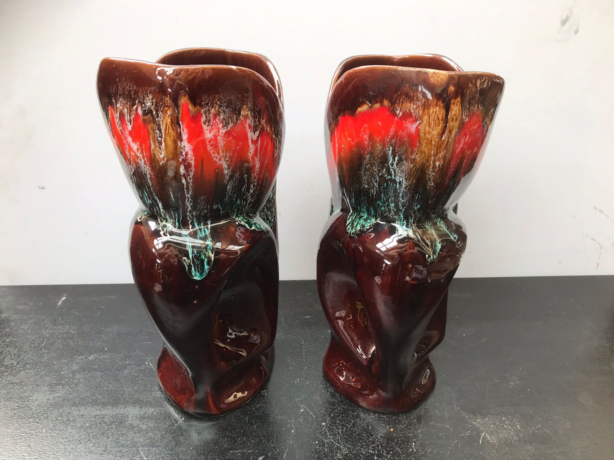 Paire de vase ancien Vallauris céramique multicolore + 2 anses vintage