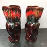 Pair of old Vallauris multi-colored ceramic vase + 2 vintage handles