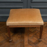 Oak stool early twentieth feet fluted leather top