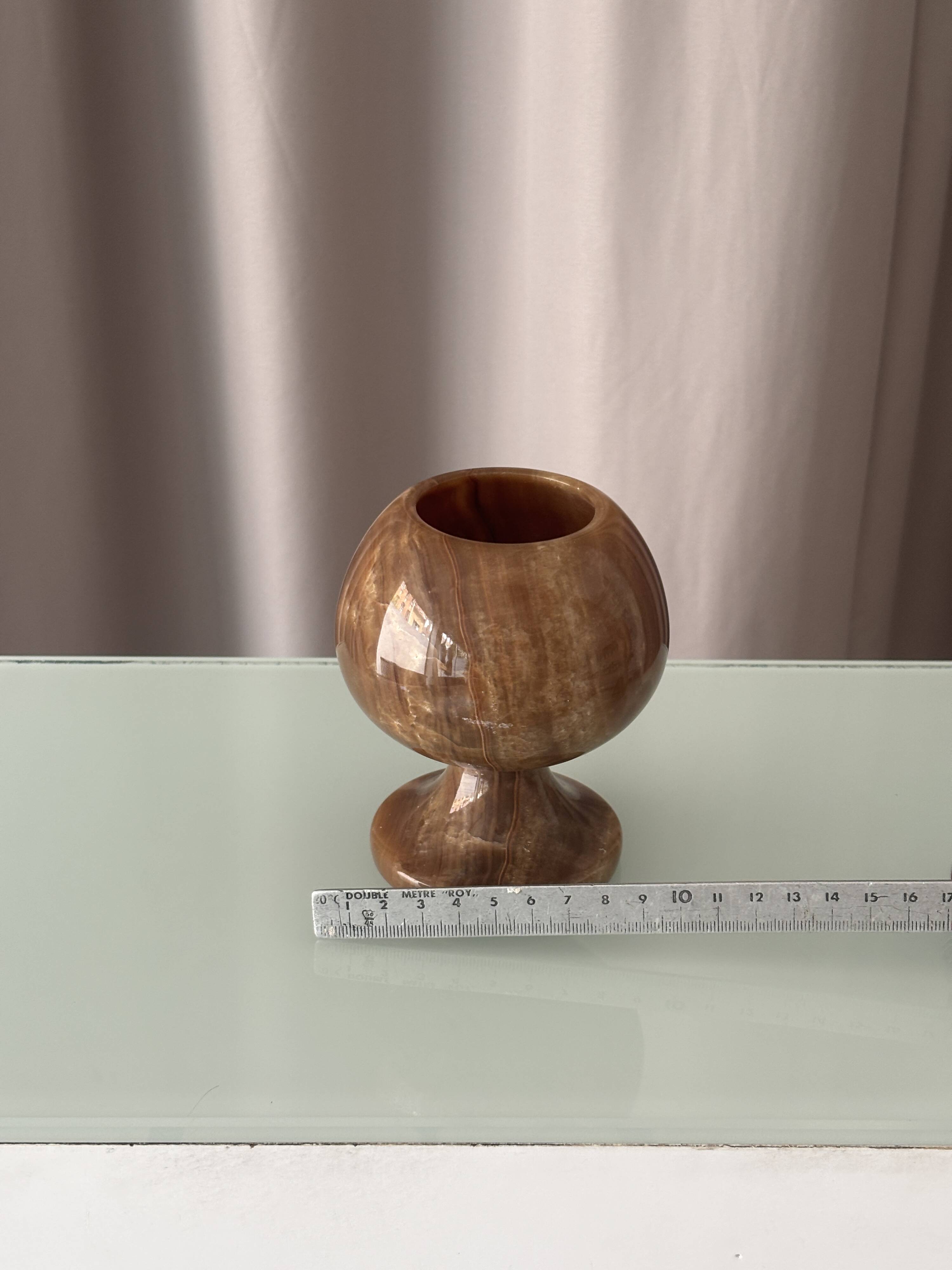 Vintage Hand-Carved Brown Onyx Pedestal Vessel