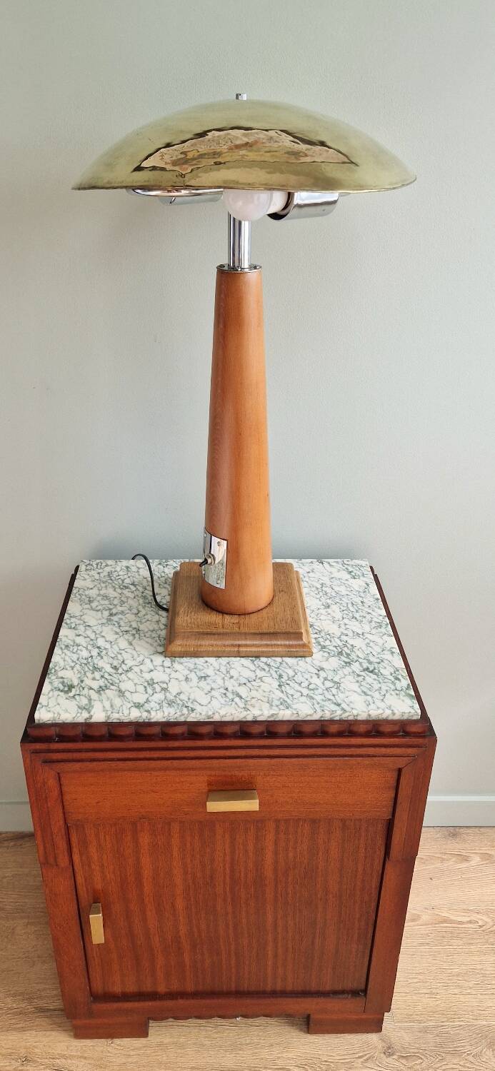 Large nautical lamp in wood and brass from the 80s
