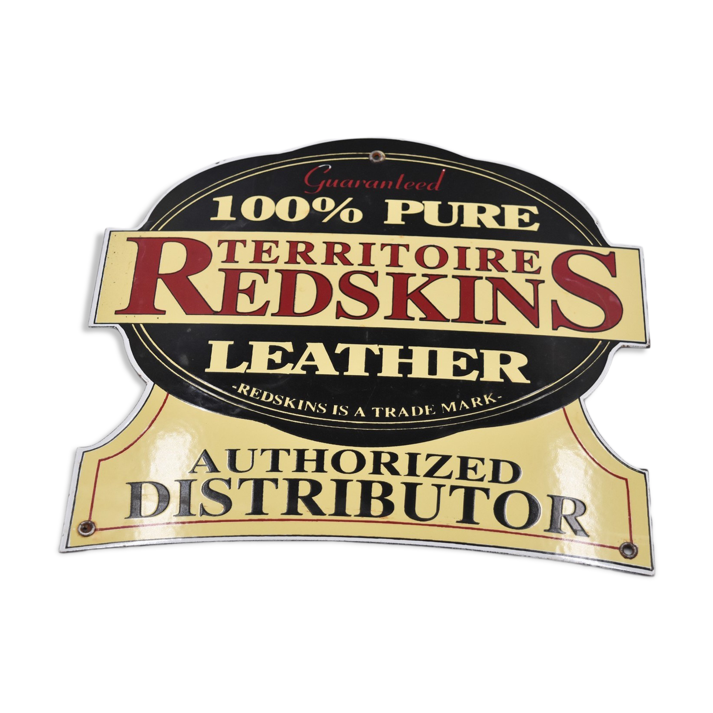 VINTAGE PLAQUE ENAMELED PUBLICITAIRE REDSKIN authorized distributor 30.7 x 26 cm