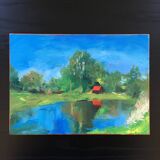 Painting the red house of the lake