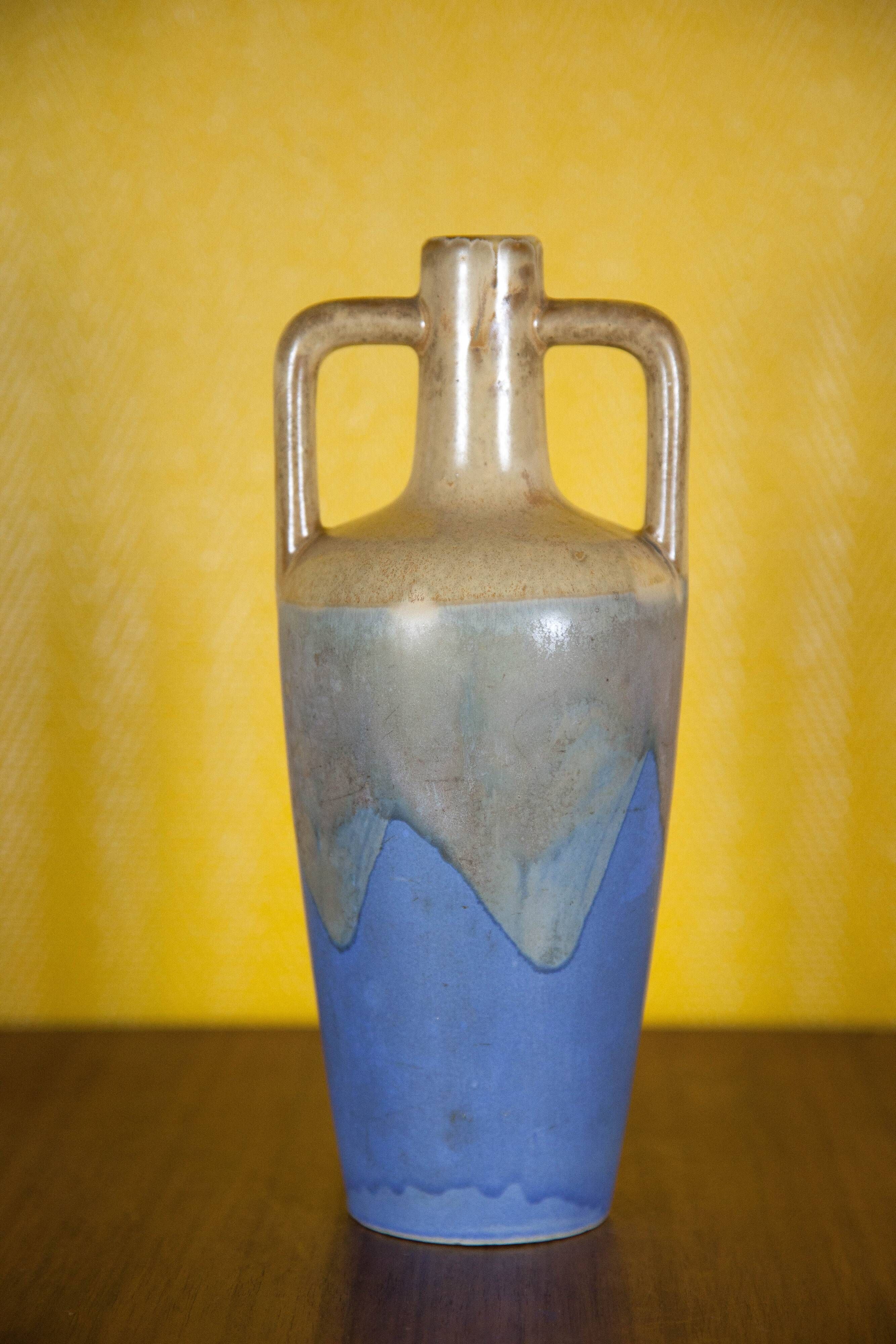 Flamed glazed stoneware bottle, Fournier Demars St-Amand alcohol bottle, amphora vase