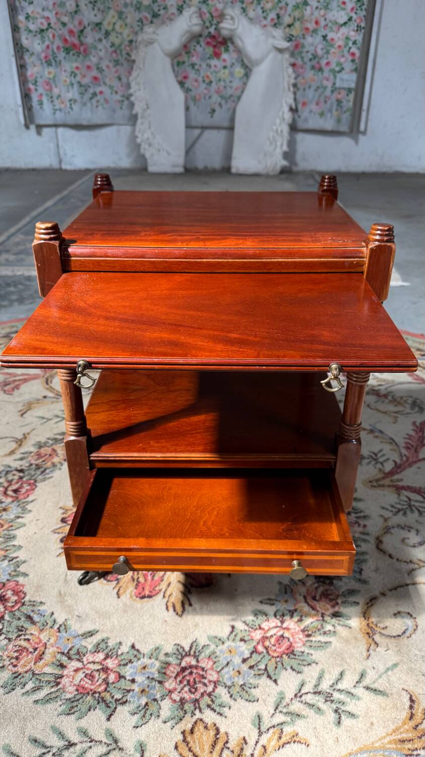 Antique mahogany rolling trolley