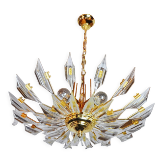 Lustre '"soleil" par Oscar Torlasco pour Stilkronen verre tailée triedri, Italie, 1970