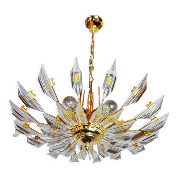 Chandelier '"sun" by Oscar Torlasco for Stilkronen cut glass triedri, Italy, 1970