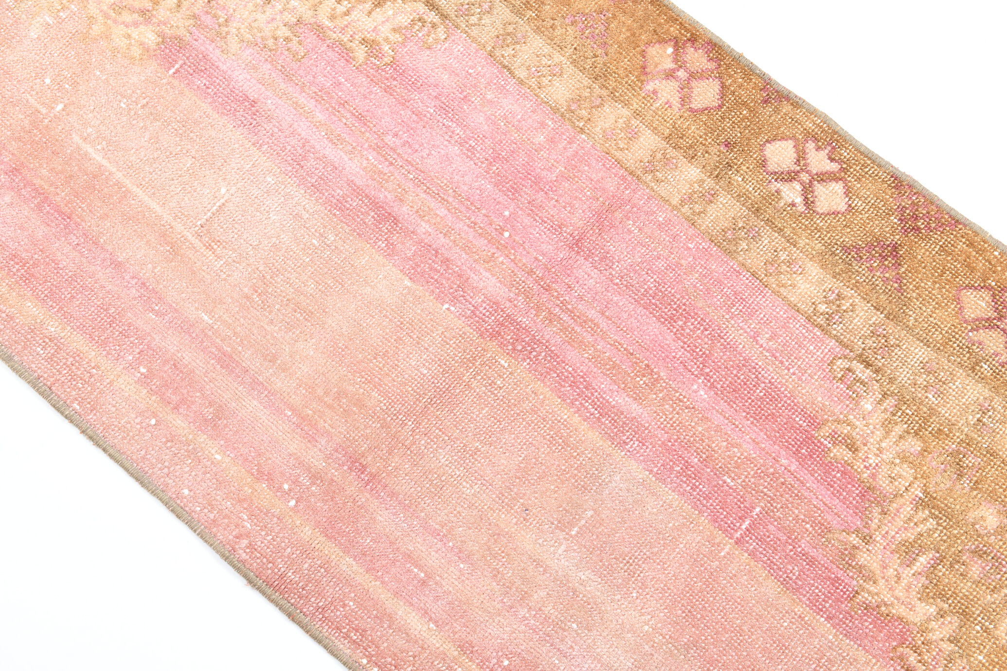 2x7 pink and brown turkish runner rug, 204x58cm