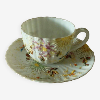 Tasse a cafe en fine porclaine decor floral elmaille