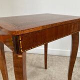 Small marquetry pedestal table with key storage