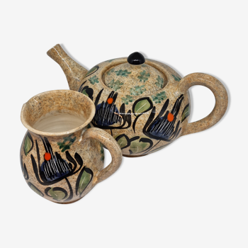 Teapot set and ceramic milk jar Vallauris