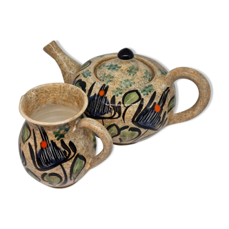Teapot set and ceramic milk jar Vallauris