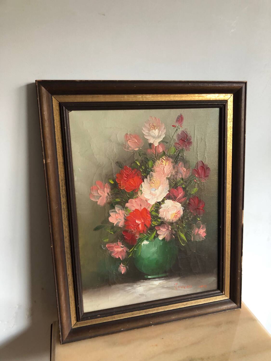 Oil on canvas still life bouquet of flowers