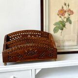 Vintage mail rack in wood and brass