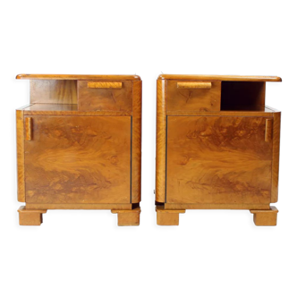 Art Deco Bedside Tables In Walnut, Czechoslovakia 1930s