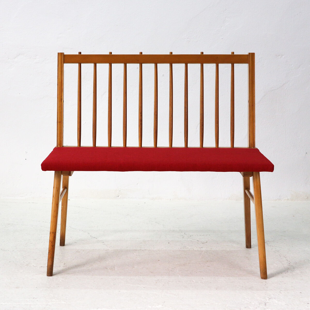 Reupholstered beechwood bench, 1950s