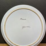 Plateau circulaire en faïence signée Bavent, décor au coq