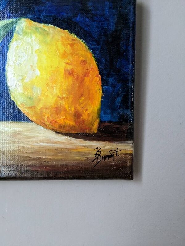 Tableau huile sur toile nature morte citron décoration campagne