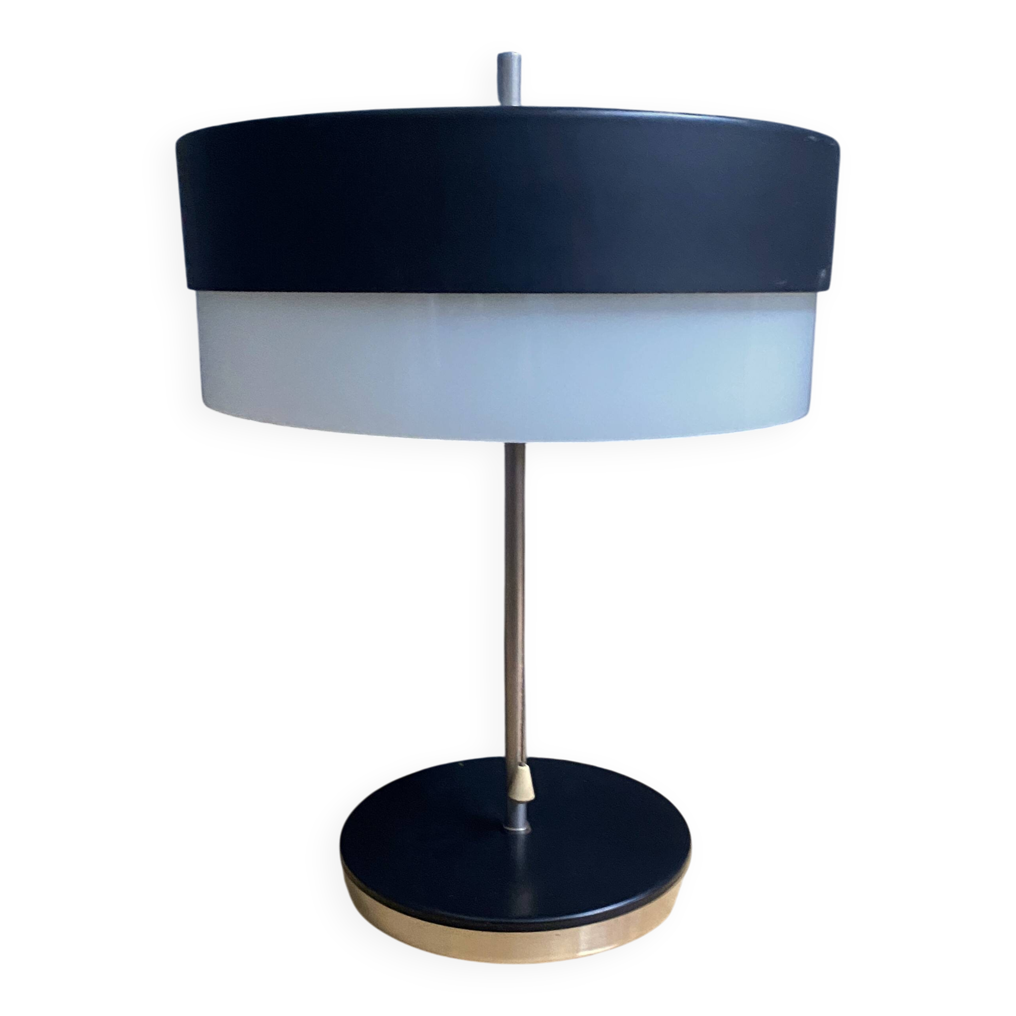 Table lamp in black metal and white glass, by Kamenicky Senov 1960s