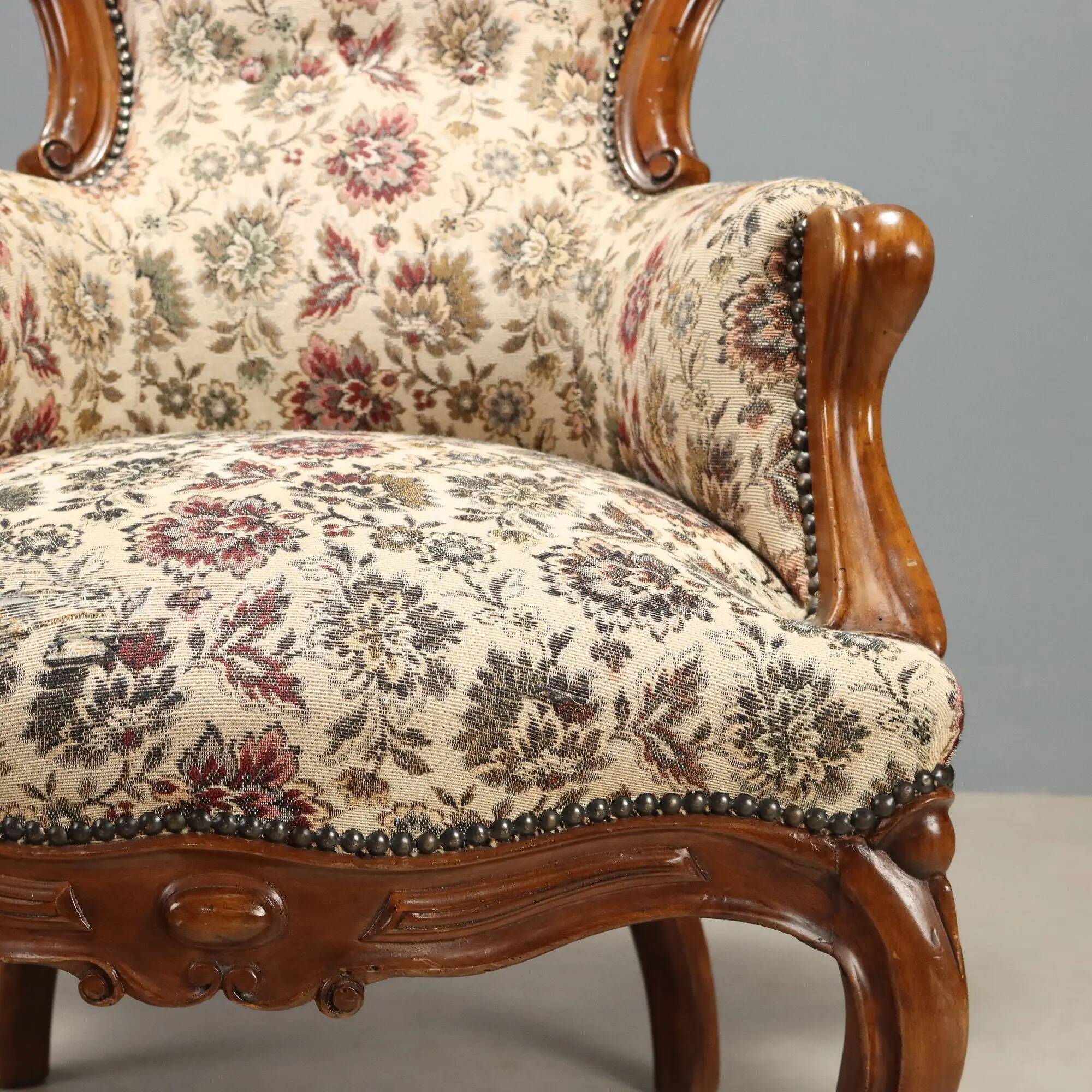 Antique Louis-Philippe bergère armchair in walnut, Italy, 19th century