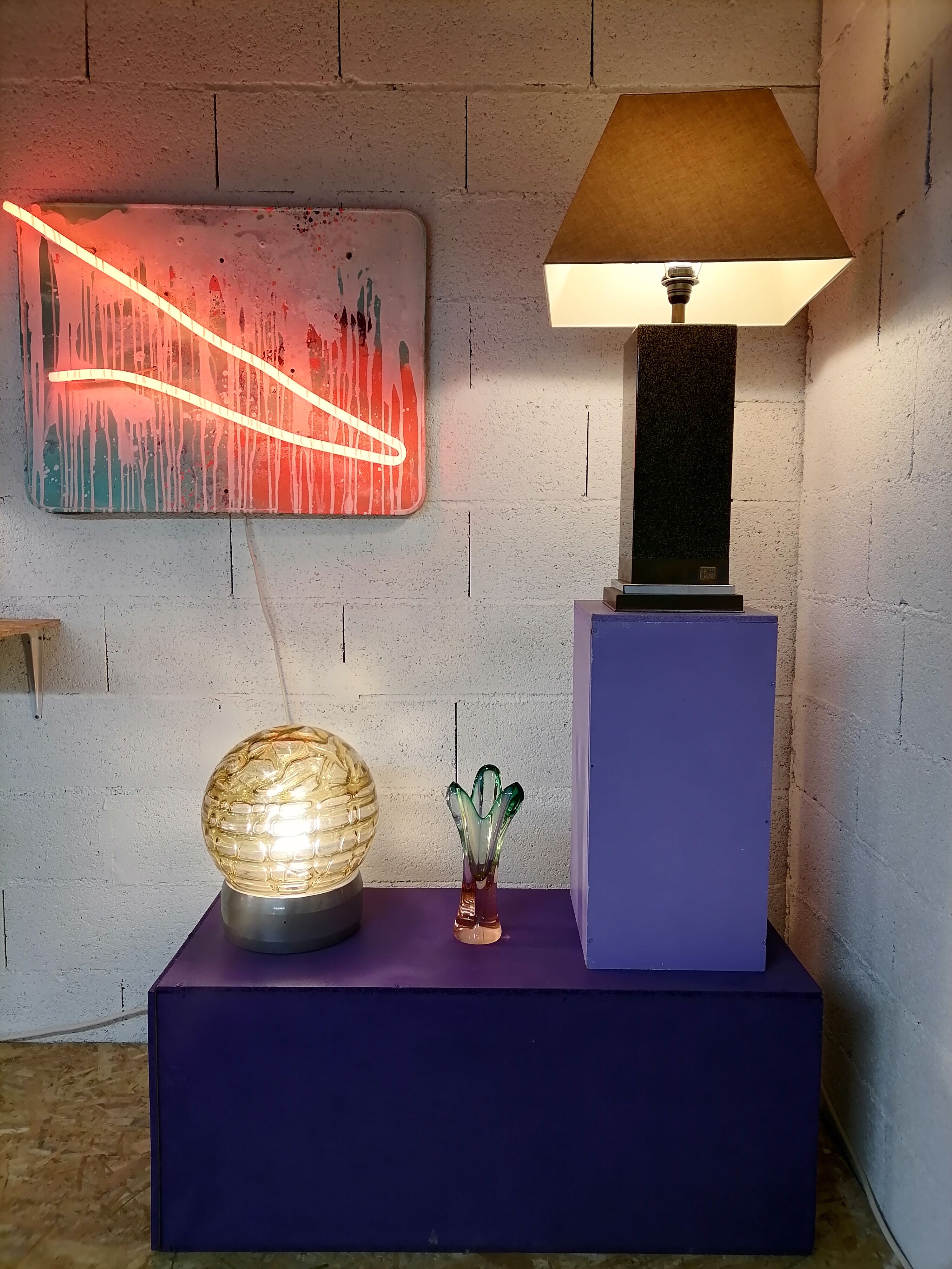 Lampe années 70 verre