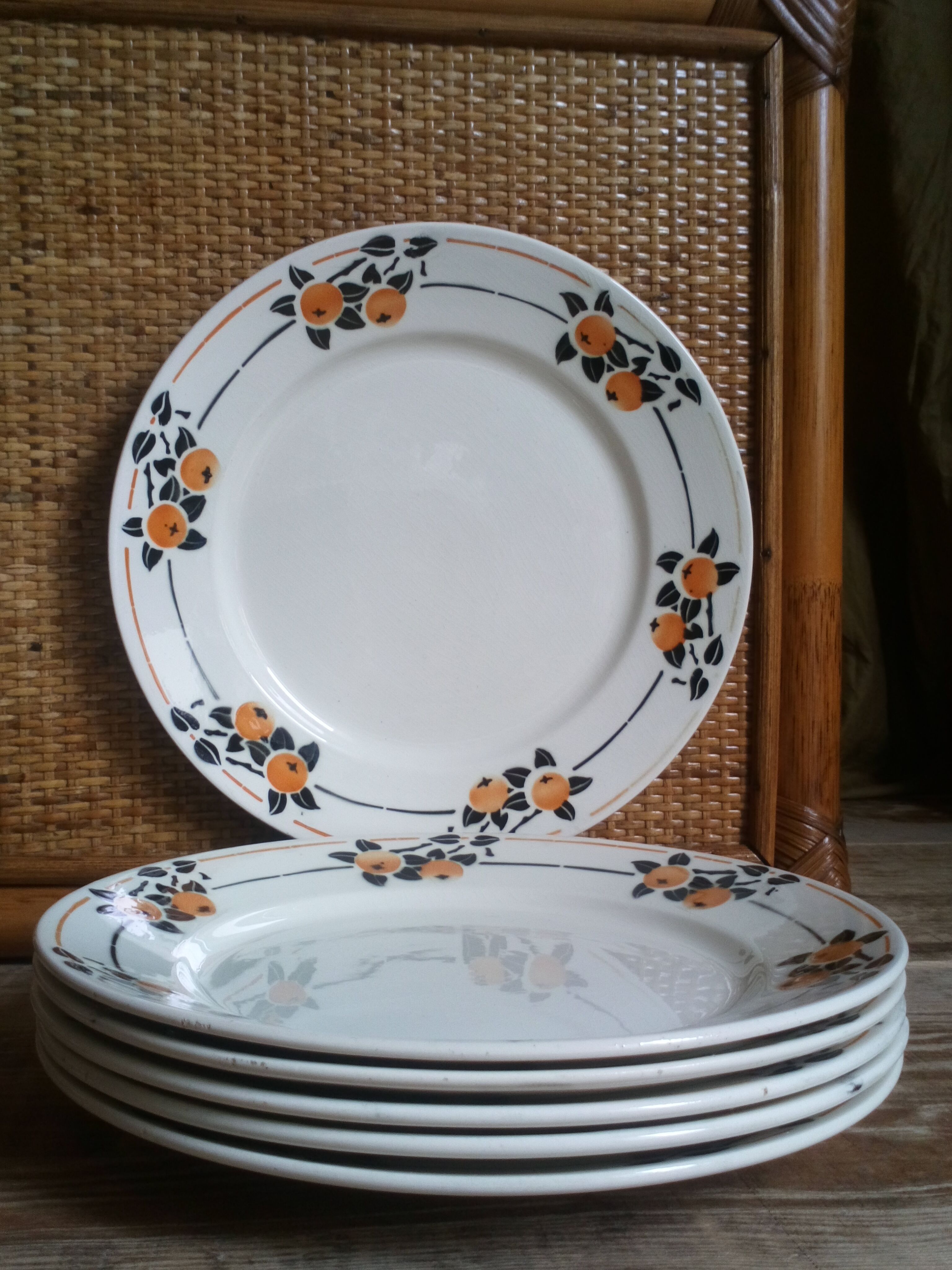 Six Art Deco plates from Badonviller service "Madeleine"