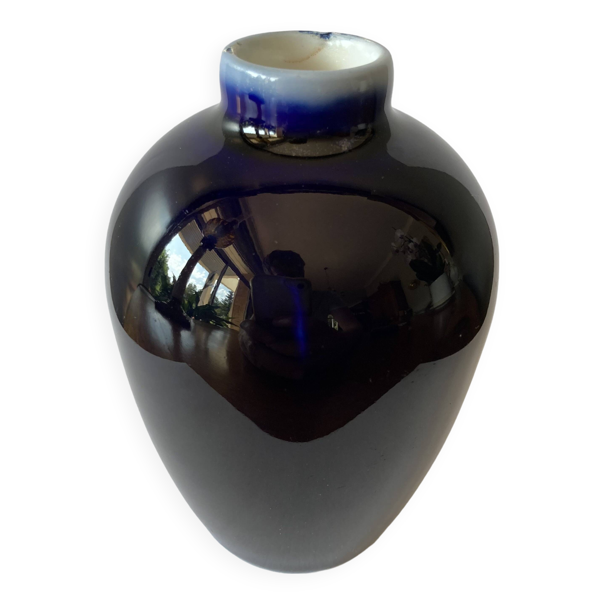 Meiping-shaped miniature vase in Saxon Meissen porcelain with blue monochrome glaze