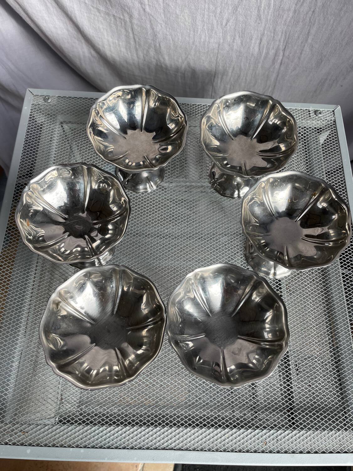 6 vintage stainless steel ice cream cups