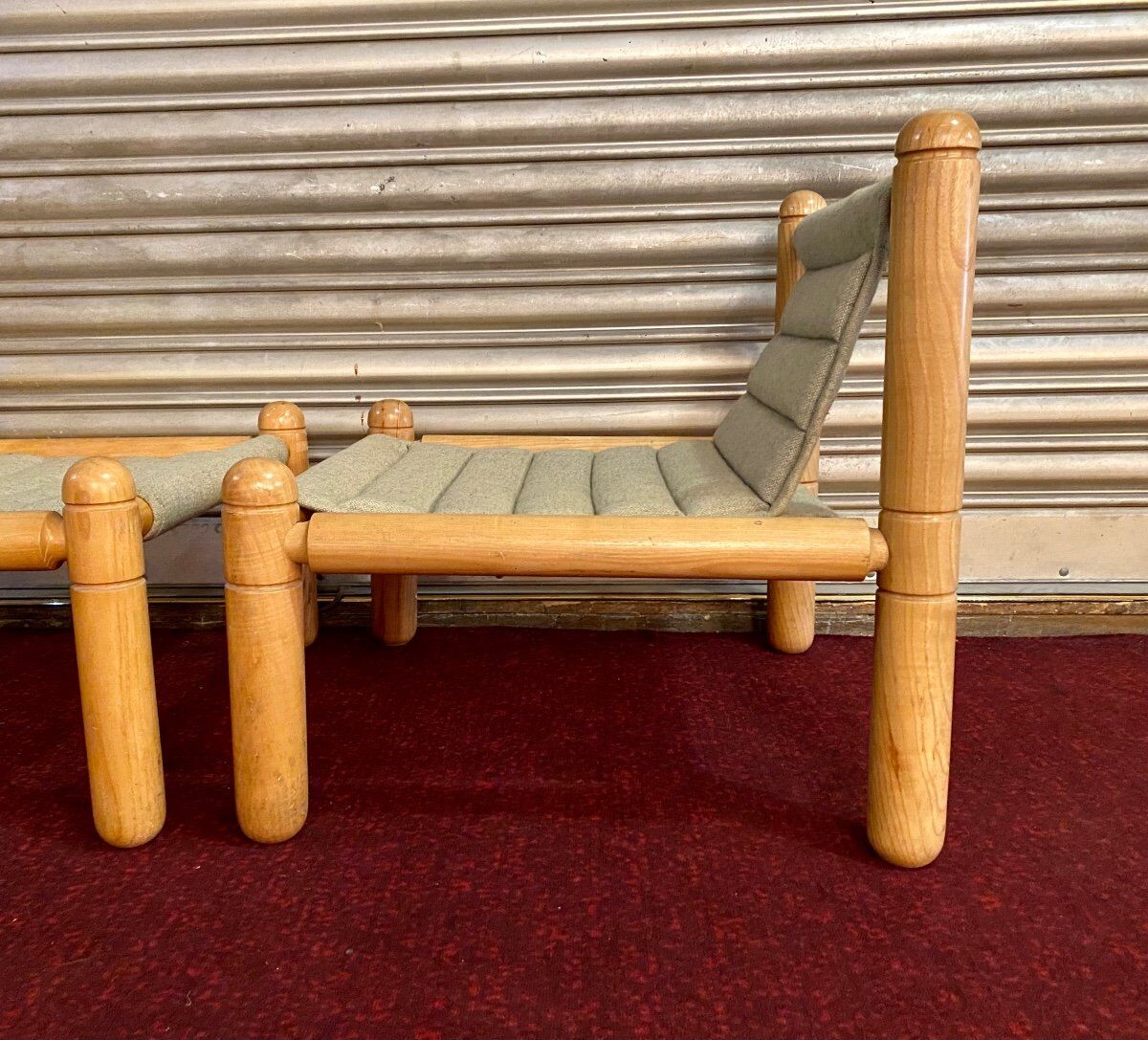 Pair of 1970s/80s armchairs in natural wood