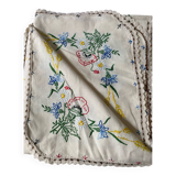 Ensemble nappe et 6 serviettes en lin brodé vintage 50