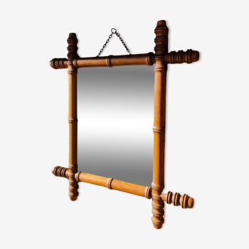 Miroir en bois tourné imitation bambou bois années 50.