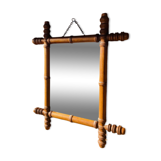 Miroir en bois tourné imitation bambou bois années 50.