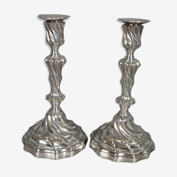 Old pair of torches bronze silver barrels baluster twisted around 1900