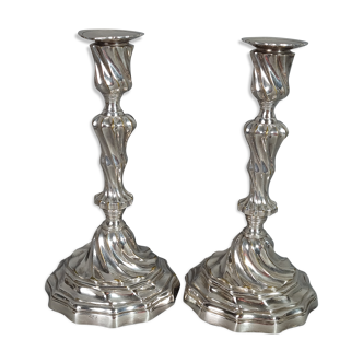 Old pair of torches bronze silver barrels baluster twisted around 1900