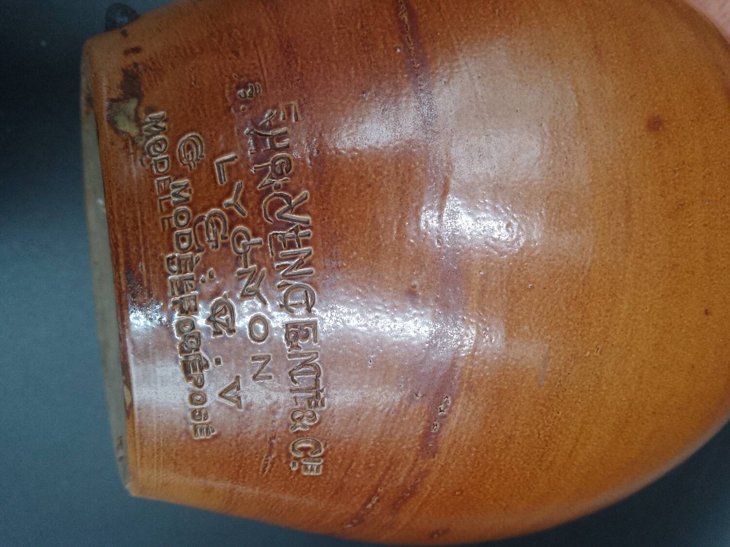 Antique glazed stoneware bottle signed EUG. VINCENT & Cie in Lyon