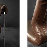 Two-seater canapé in steel and brown faux leather, Germany 1970.