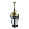 Grande lanterne en fer forme cône renversé avec couronne doré a la feuille d'or