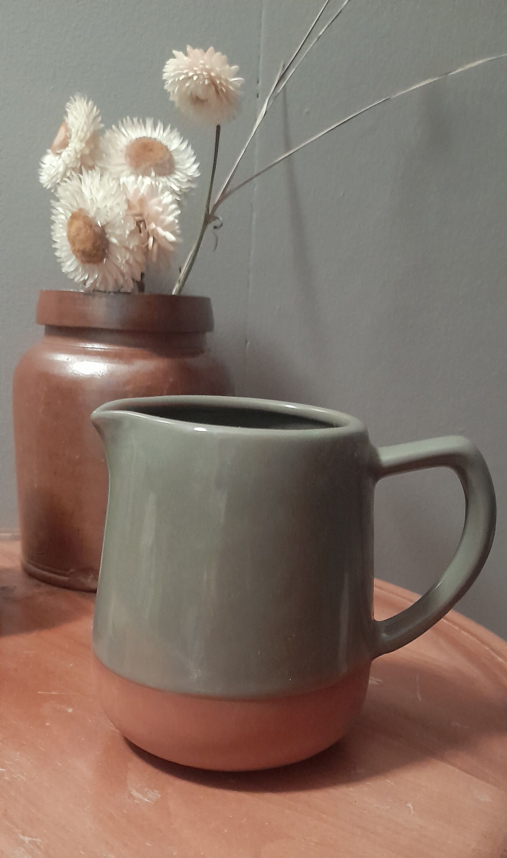 Trio of pottery & decorative stoneware pitcher - vintage