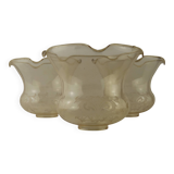 Set of 3 Vintage Glass Bell Shades In Smoked Amber Glass Scroll Motif  5596