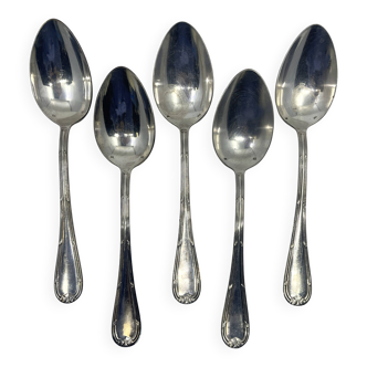 Set of 5 silver-plated soup spoons in the Louis XVI leaf pattern.