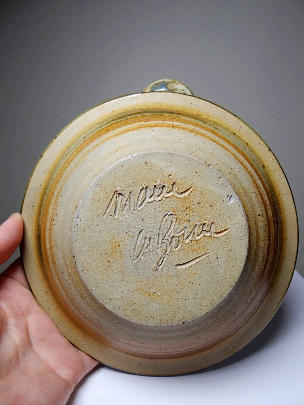 Pretty bowl or small original vintage stoneware cup signed "Marie" La Borne?