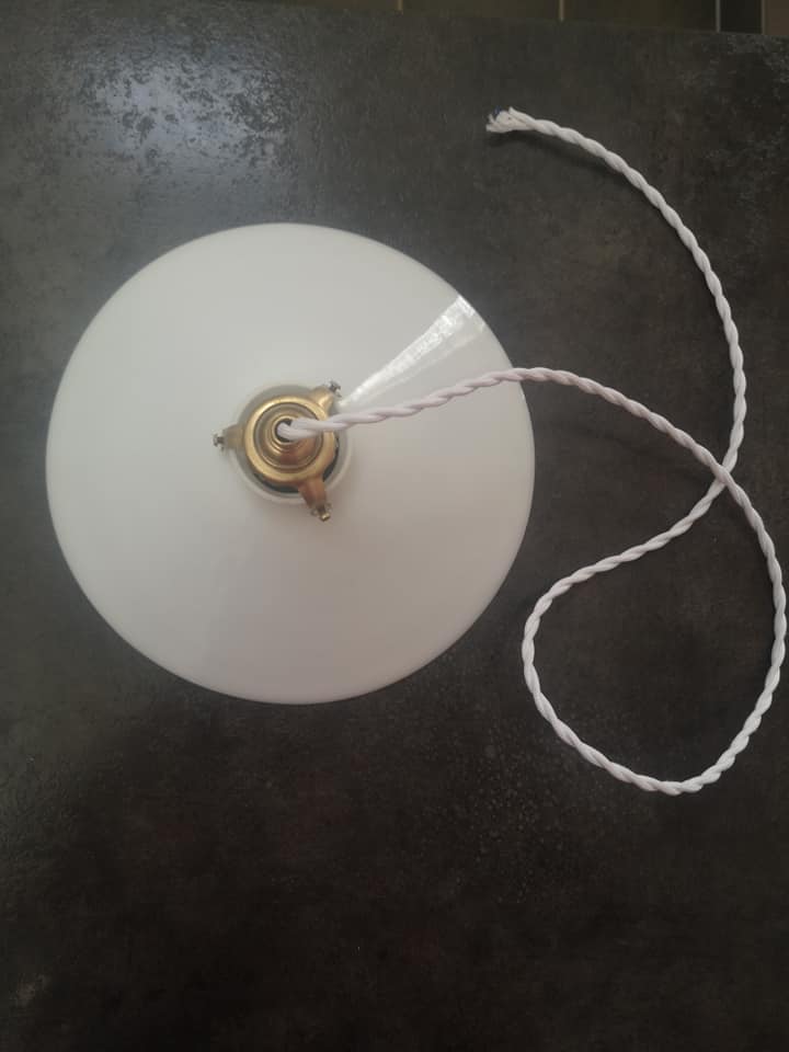 Suspension lamp opaline smooth white spirit walkman Art Deco 1930 TBE Ø 25 cm