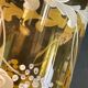 Vase in the shape of glass on shower stand, glazed painted glass 22.5 cm