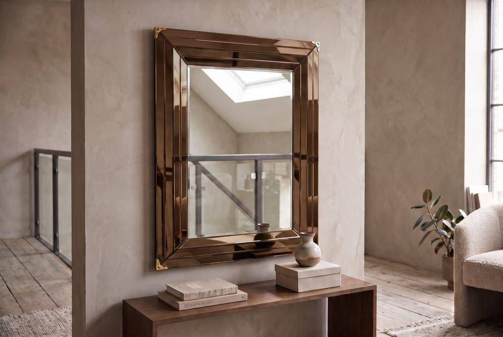 Vintage gold wall mirror with a smoked mirror border.