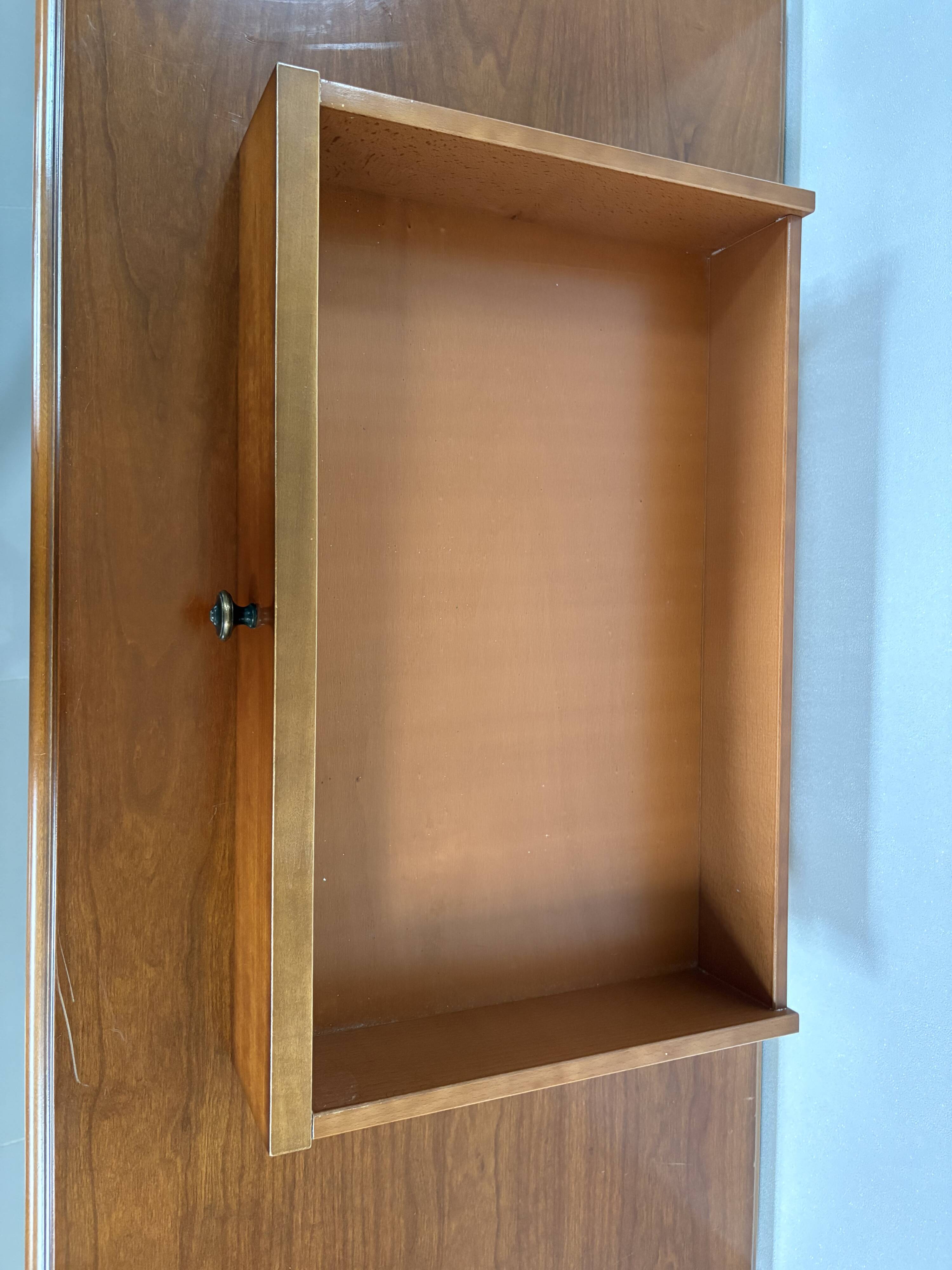 Vintage desk in solid beech stained cherry with glass top