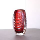 Mid-century modern handmade crystal vase in a bright red colour