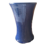 Vase diabolo artisanat Guibert à Lamoura en grès émaillé bleu cobalt