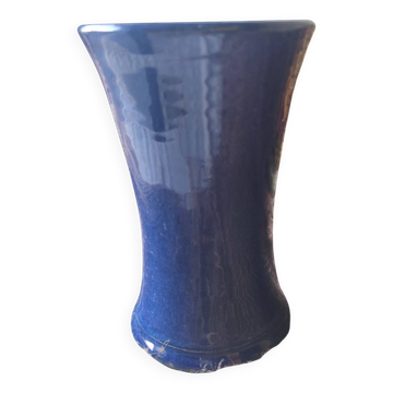 Guibert craft diabolo vase in Lamoura in cobalt blue enamelled stoneware