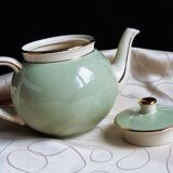Théière céramique ancienne Villeroy  et Boch or et vert céladon.