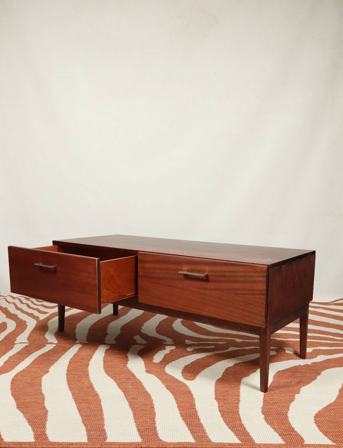 Vintage low board chest of drawers mid century modern design palisander color 1970